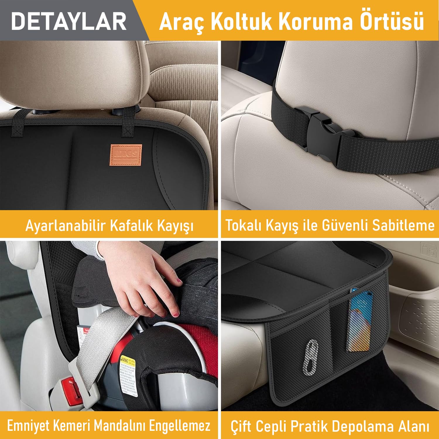 Haegs Oto Koltuk Koruyucu Kılıf, Çocuk Oto Koltuğu için Koruyucu Örtü, Kalın Pedli Araba Araç Koltuk Minderi Su Geçirmez Evcil Hayvan, Kedi Köpek Araç Koltuğu Örtüsü, Siyah