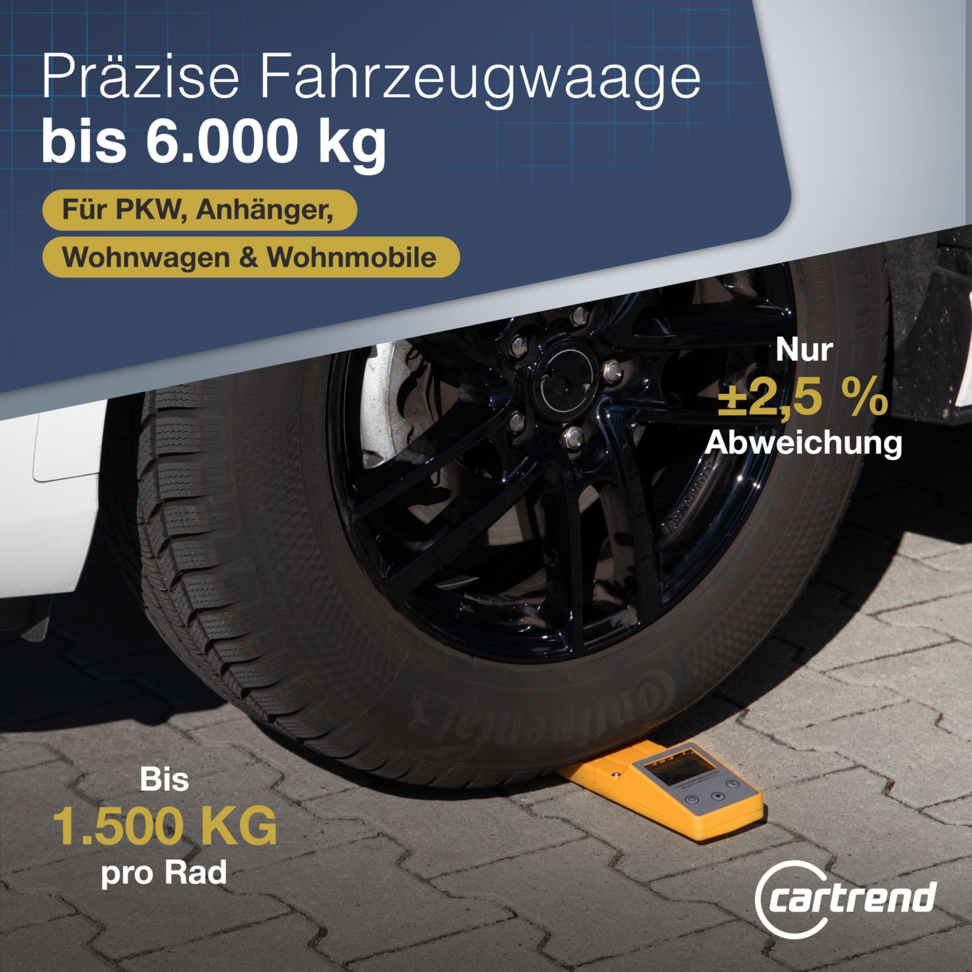 cartrend Fahrzeugwaage | präzise Waage für PKW, Anhänger, Wohnmobile | 1500 kg pro Rad | sicher & zuverlässig | mit DREI Wiegeprogrammen & digitaler Anzeige | tragbar & wiederaufladbar | orange