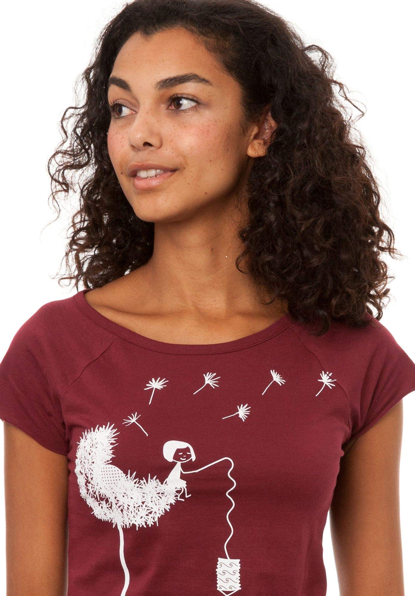 FellHerz Camiseta para mujer, diseño de diente de león, color rojo oscuro