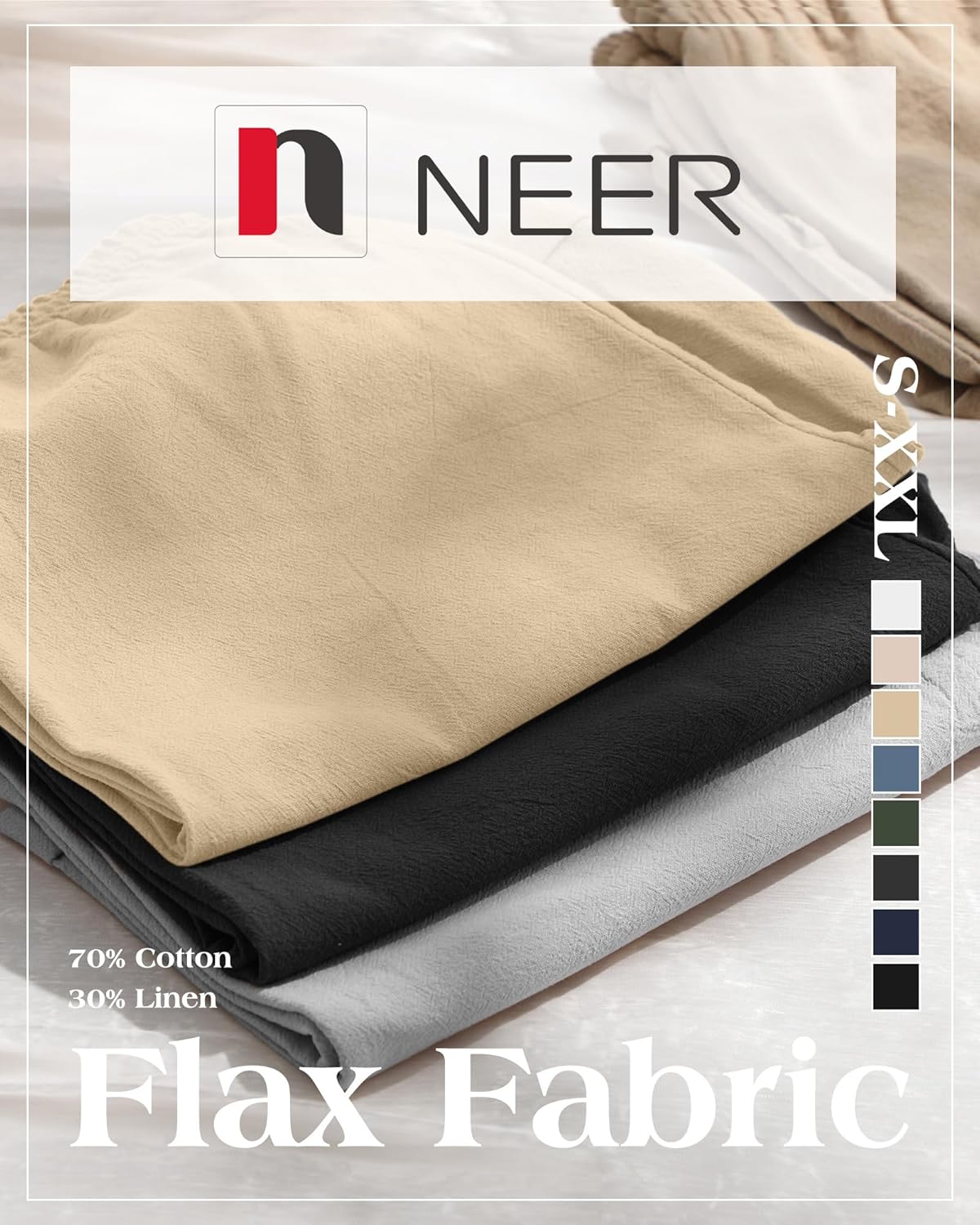 Neer 2 Pack Men's Cotton Linen Blend Bermuda Flat Front Shorts, 7" Casual Elastic Waist Drawstring Summer Shorts with Pockets - Image 6