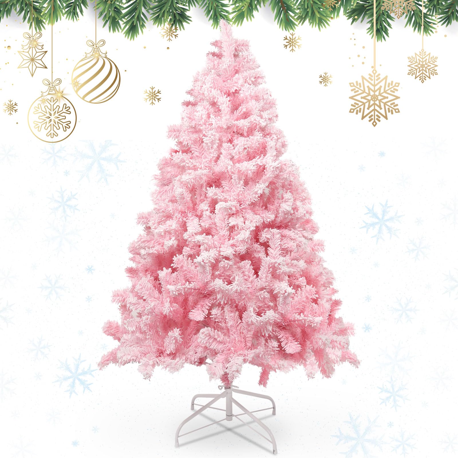 AGM 5ft Christmas Tree, Snow Flocked Artificial Pink Xmas Tree — image 1