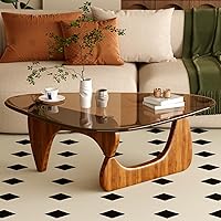 JCAJCA Mid Century Modern Coffee Table with Glass Top & Walnut Wood - Living Room Center Table, Brown/Walnut