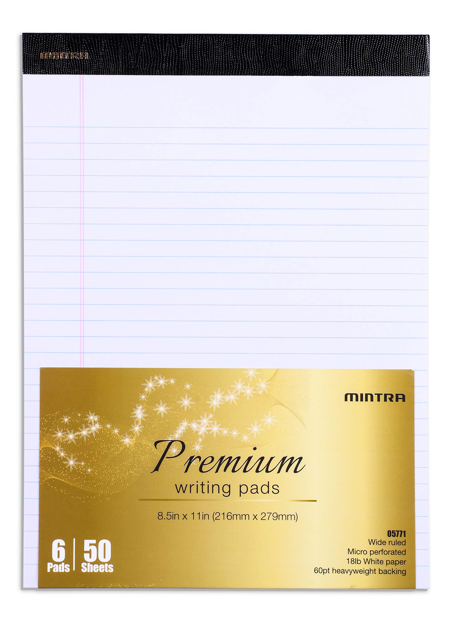 Mintra Office Podkładki prawne (PREMIUM BIAŁE 6 szt., 21,6 cm x 28 cm, szerokie w linę)) - papier ciężki, 50 arkuszy w notatniku, mikroperforowana podkładka do pisania, papier do notebooka do szkoły,