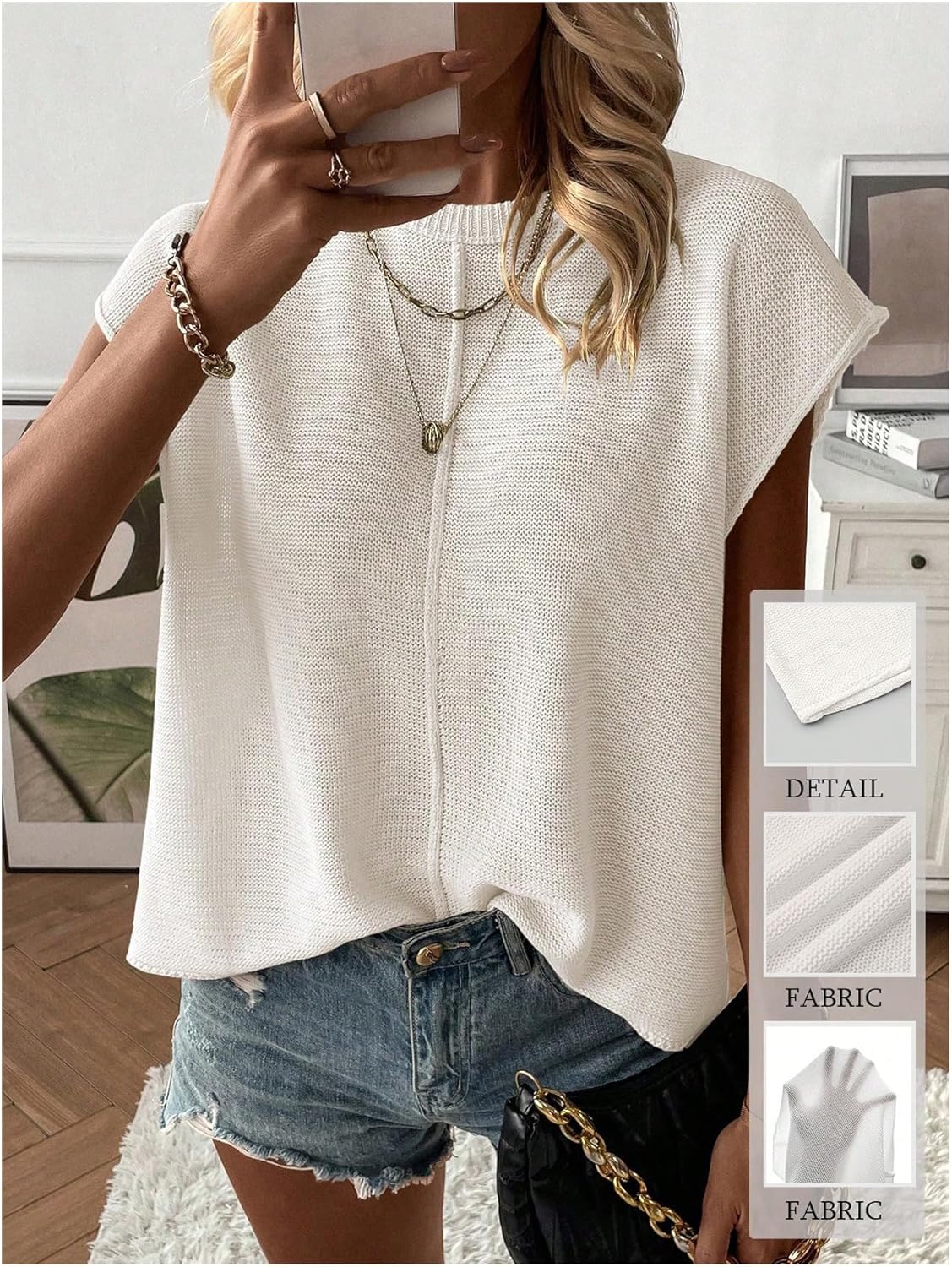 SweatyRocks Women's Sweater Vest Casual Crewneck Dolman Sleeve Loose Knit Pullover Tops - Image 2
