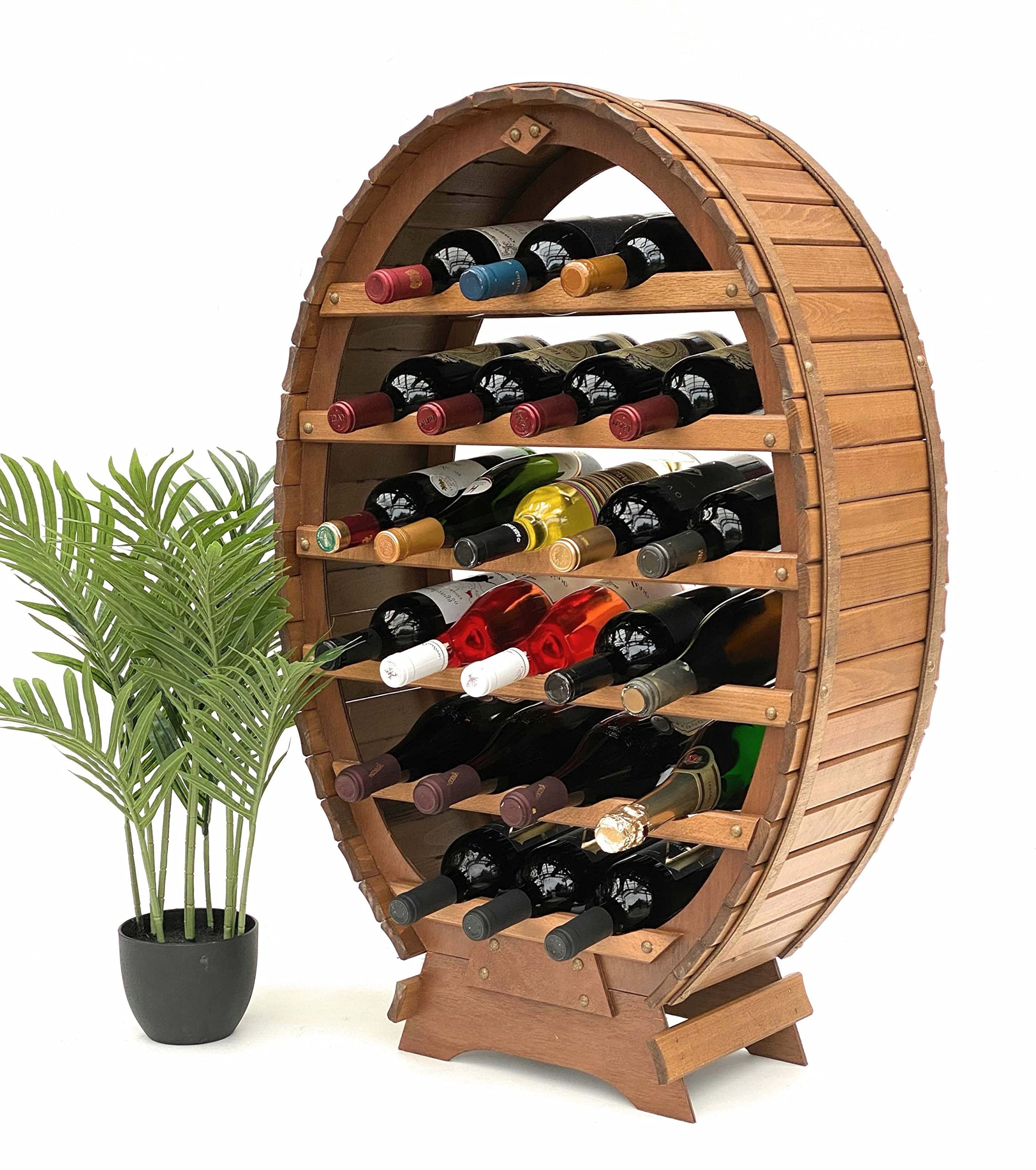 DanDiBo Weinregal Holz Stehend Weinfass 24 Flaschen Braun Flaschenregal Flaschenhalter Fass