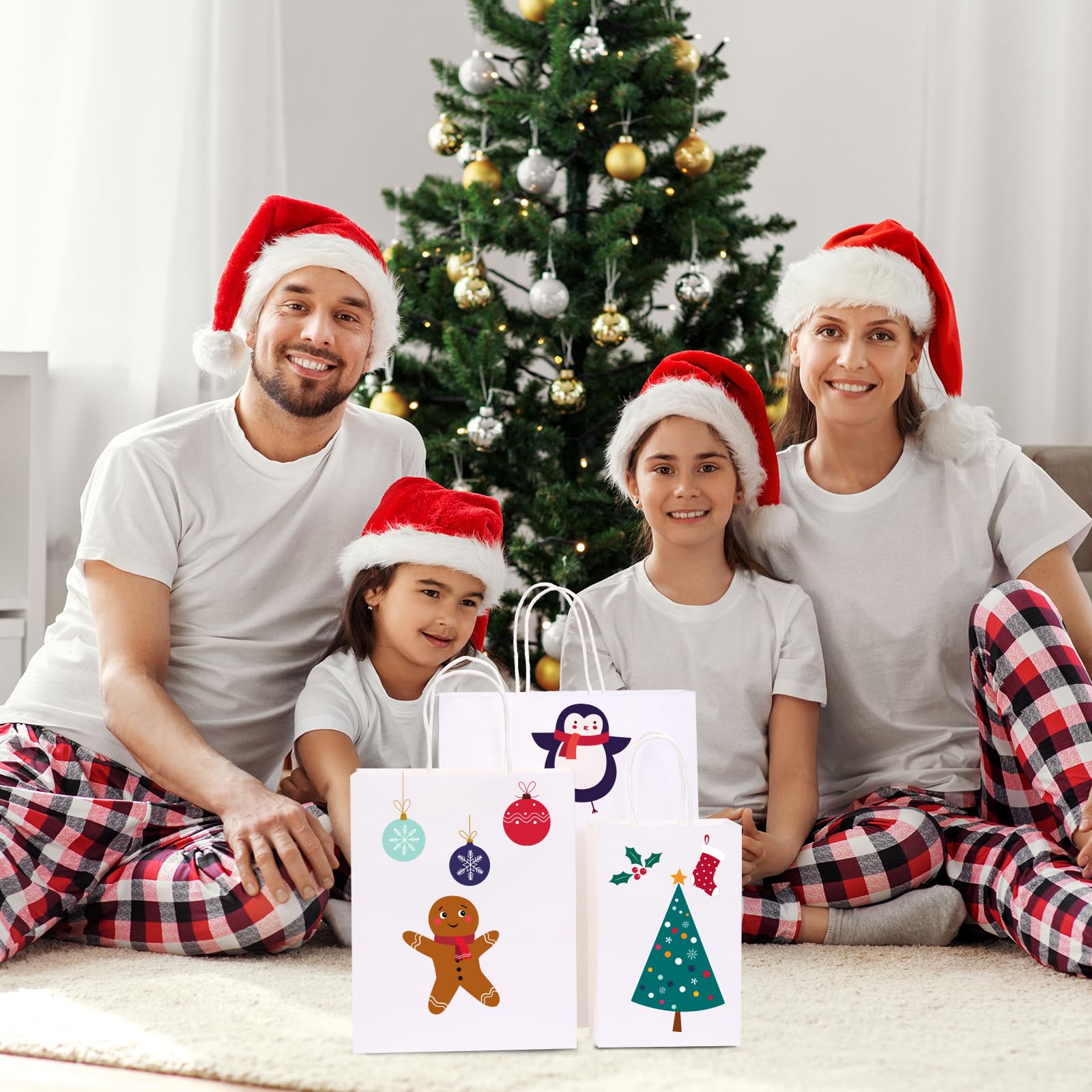 OUTUXED 120 bolsas de papel con asas de varios tamaños, bolsas de papel blanco kraft a granel, 3 tamaños mixtos, bolsas de regalo, bolsas de venta al por menor para fiestas, cumpleaños, compras,