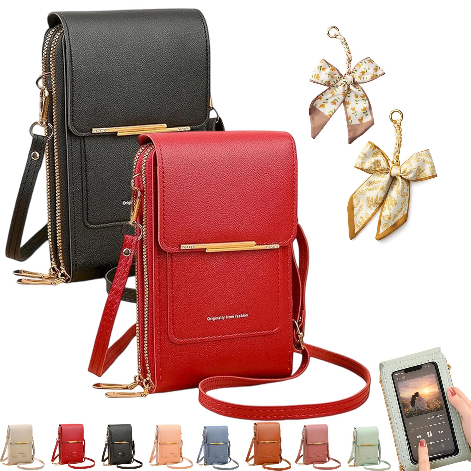 Women's Touch Screen Mobile Phone Messenger Bag, RFID Leather Crossbody Wallet Purse, Anti-Theft Shoulder Strap — view 27