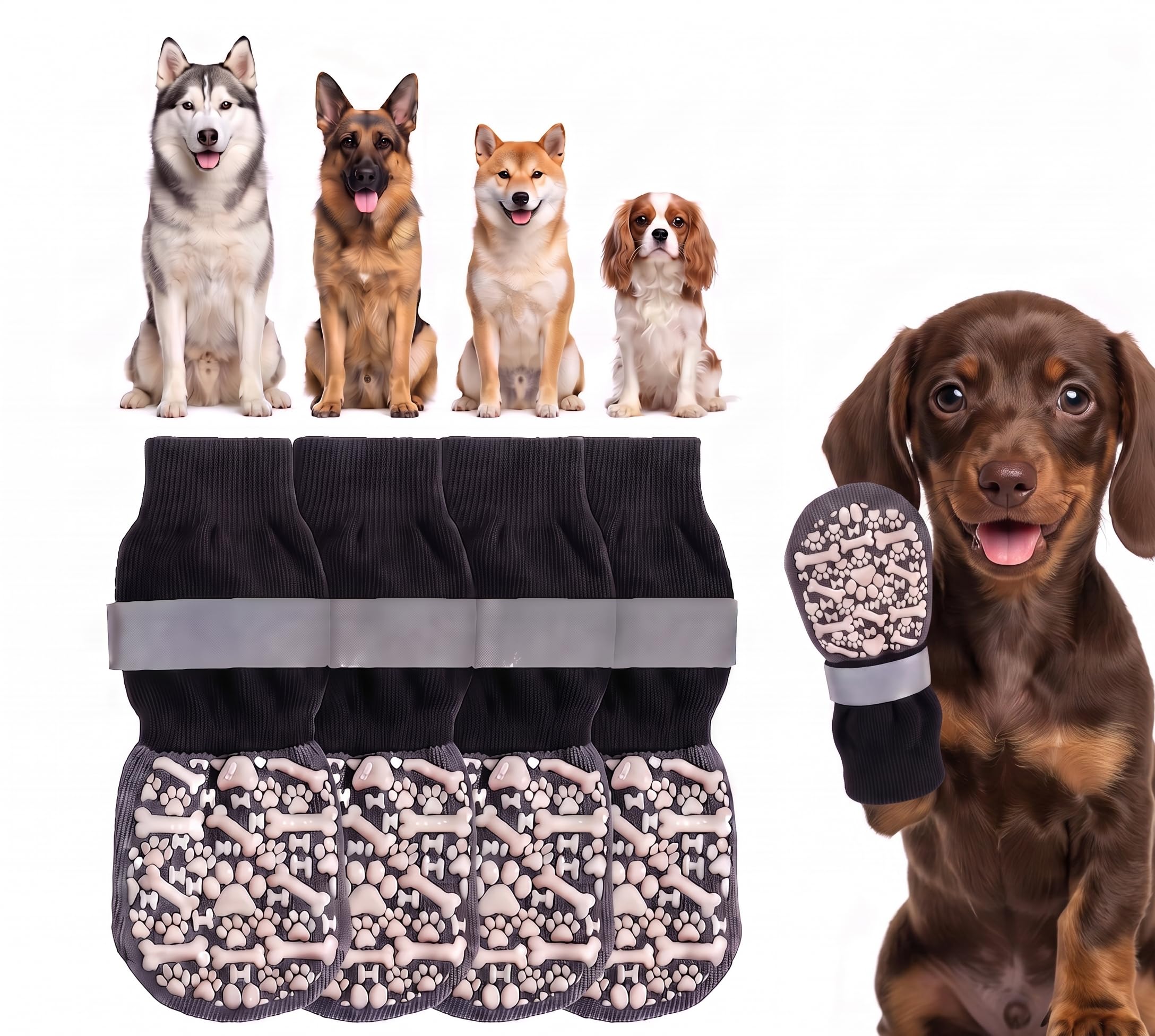 Anti Slip Dog Socks with Strap Paw Protector Socks for Indoor Floors,S