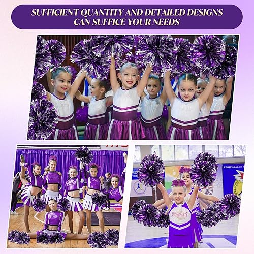 Miniatura 131 de Hanaive 3 pompones de animadora y lazo grande para animadora para el pelo, suministros metálicos para animadora de espíritu de equipo, deportes