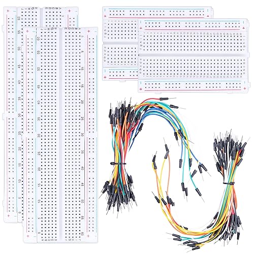 Miniatura 5 de Kit de componentes electrónicos y placa de prueba de PCB, 1400 piezas de componentes electrónicos básicos y 130 cables de puente de placa de pan sin