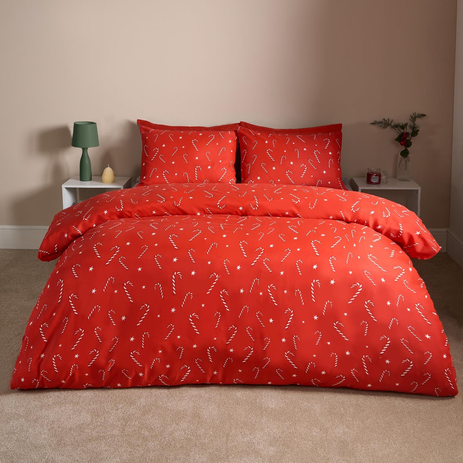 OHS Christmas Bedding, Xmas Candy Cane Double Duvet Set Super Soft Cosy Warm Stylish Festi...