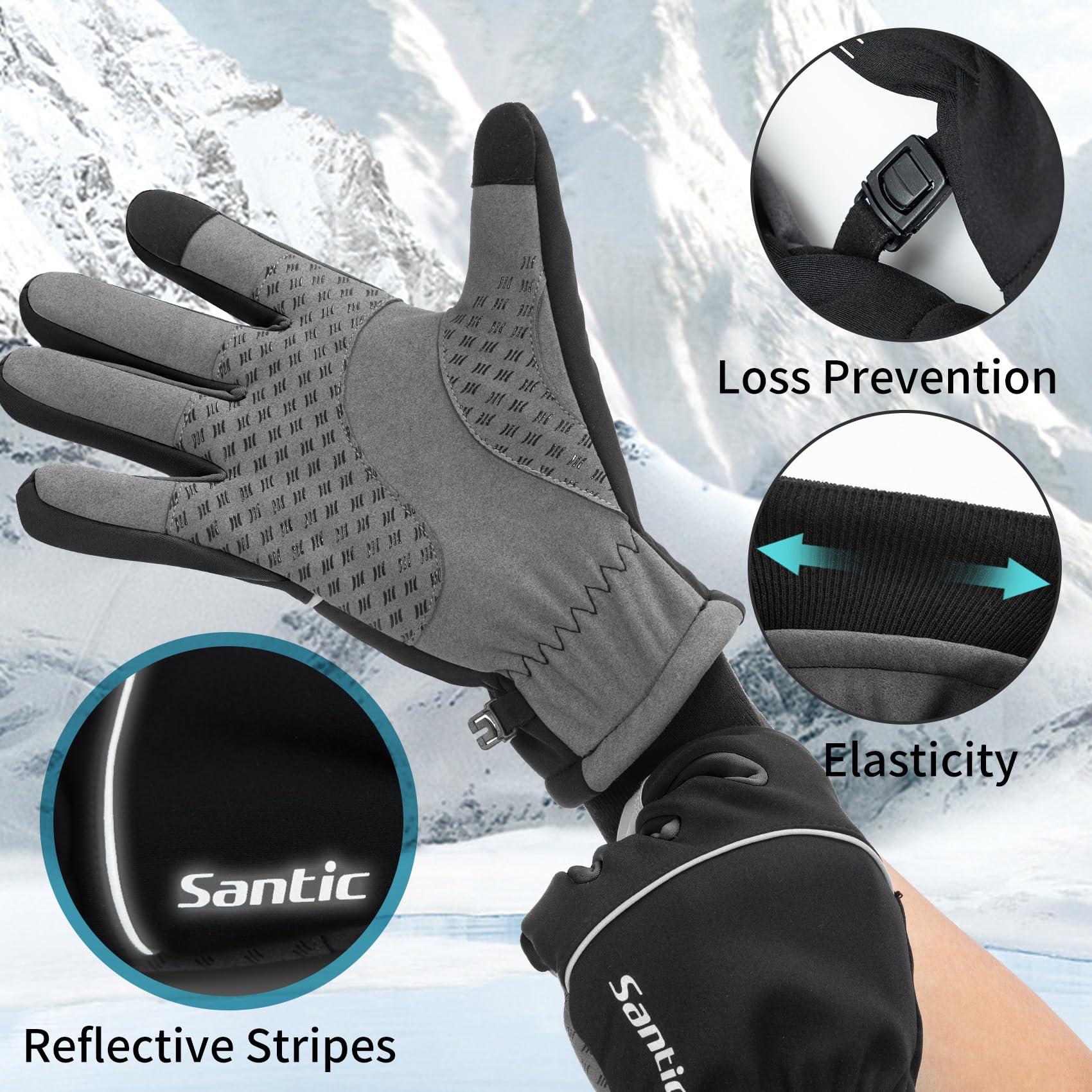 Santic Guanti termici invernali da ciclismo per uomo e donna, fodera in pile, dita intere, touch screen, impugnatura morbida, per allenamento, corsa, ciclismo