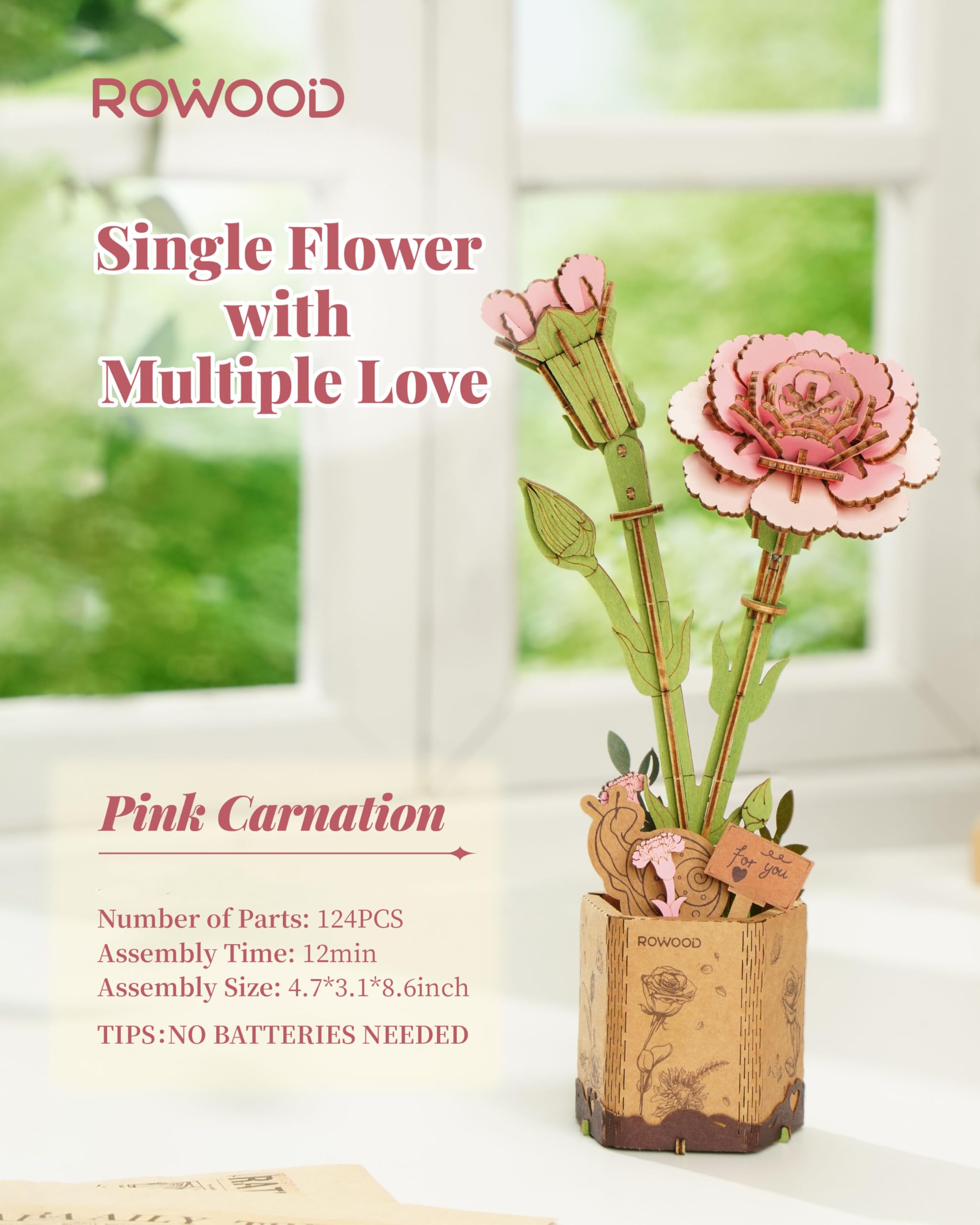 MUNSKT - Kit de rompecabezas 3D, flor de madera, kit de modelado para flores artificiales para ensamblar,regalo de San Valentín,decoración del hogar,regalo del día de la madre (B