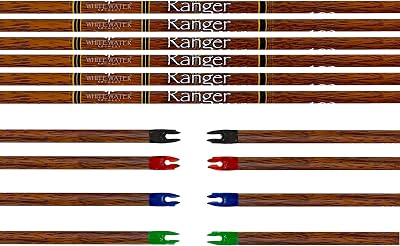 White Water Archery Ranger Traditional Wood Grain Carbon Arrow Shafts .204 6PC Pack Choose Spine Nock Color Inserts (400 Spine, 20 Grain Aluminum, Green)