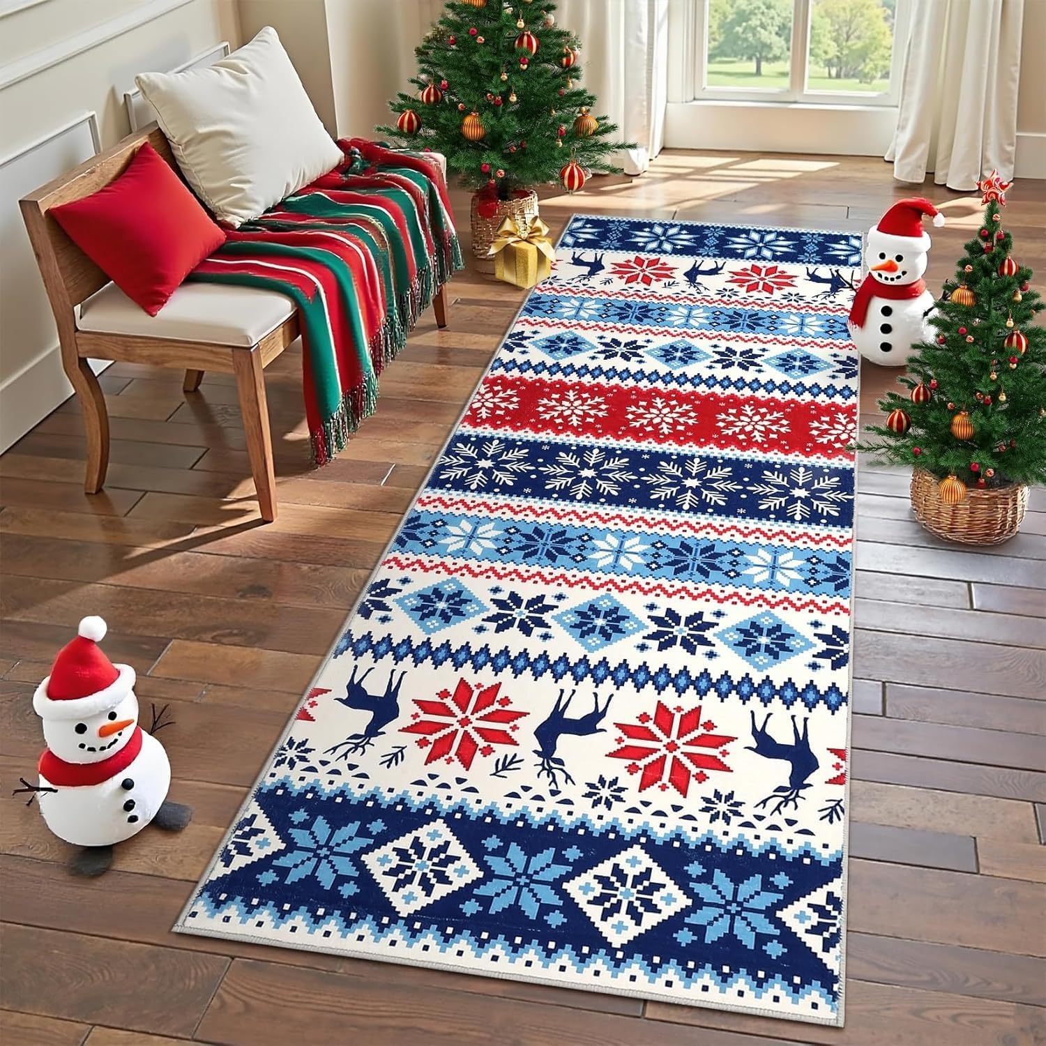 Christmas 6×40ft Machine Washable Modern Design Non-Slip Rubberback Traditional Runner Rug for Hallway, Kitchen, Bedroom, Entryway