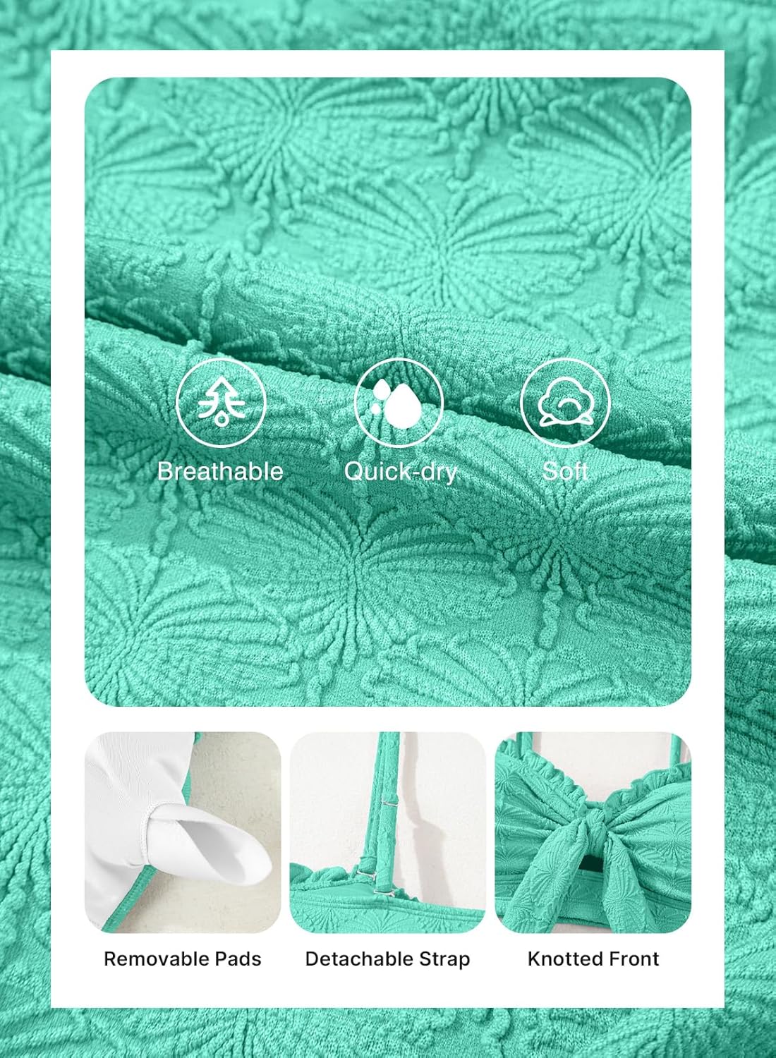 Herseas Women's Seashell Textured Bikini Sets Knotted Front 2 Piece Swimsuits Ruffle Trim Bathing Suits - Image 5