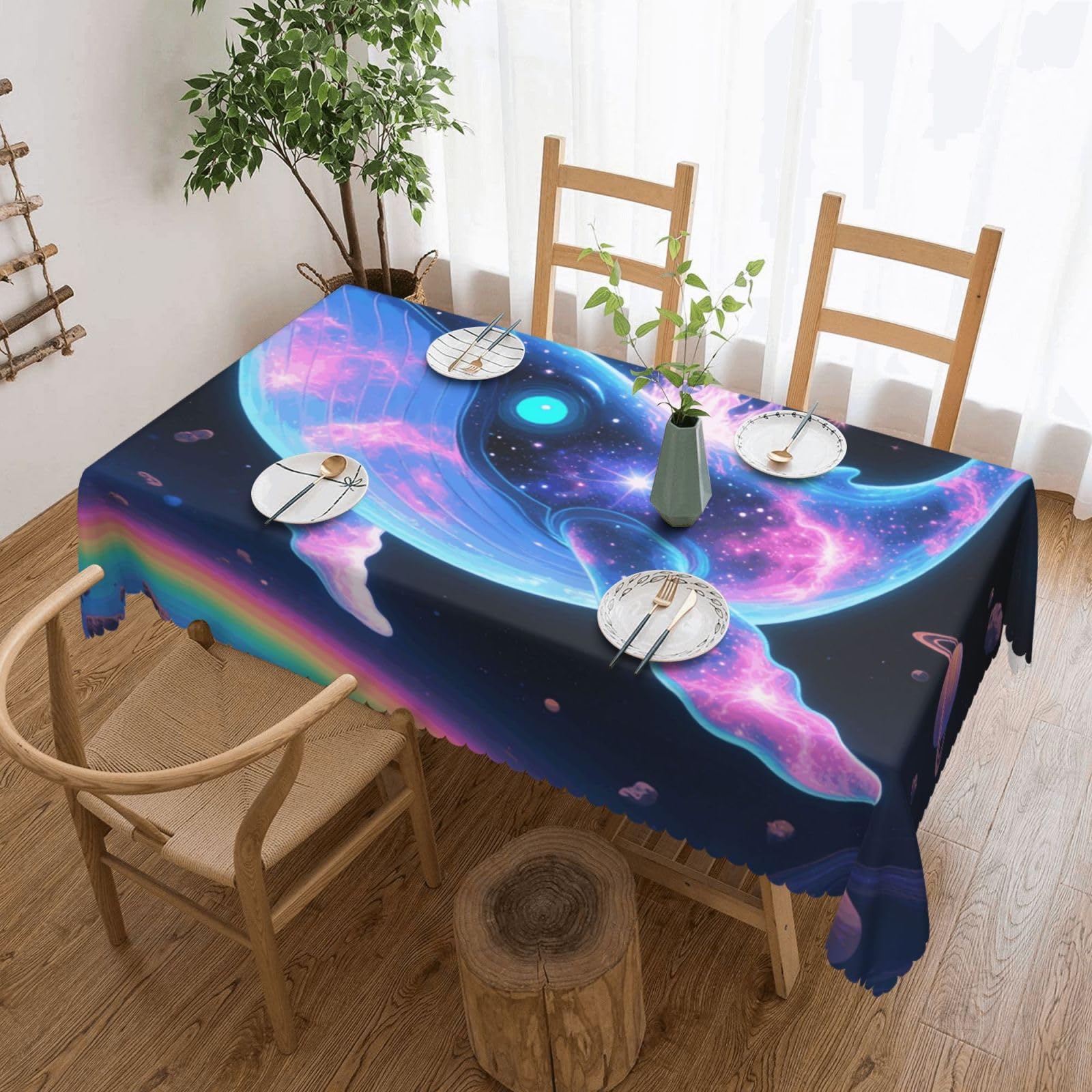 FekiLoot Rectangle Tablecloth 54 X 72 Inch, Classic Stain ‎Resistant Table Cloth Reusable Washable Table Cover Sci-Fi Whale Tabletop Decor for Kitchen Dining Party Indoor Outdoor Use