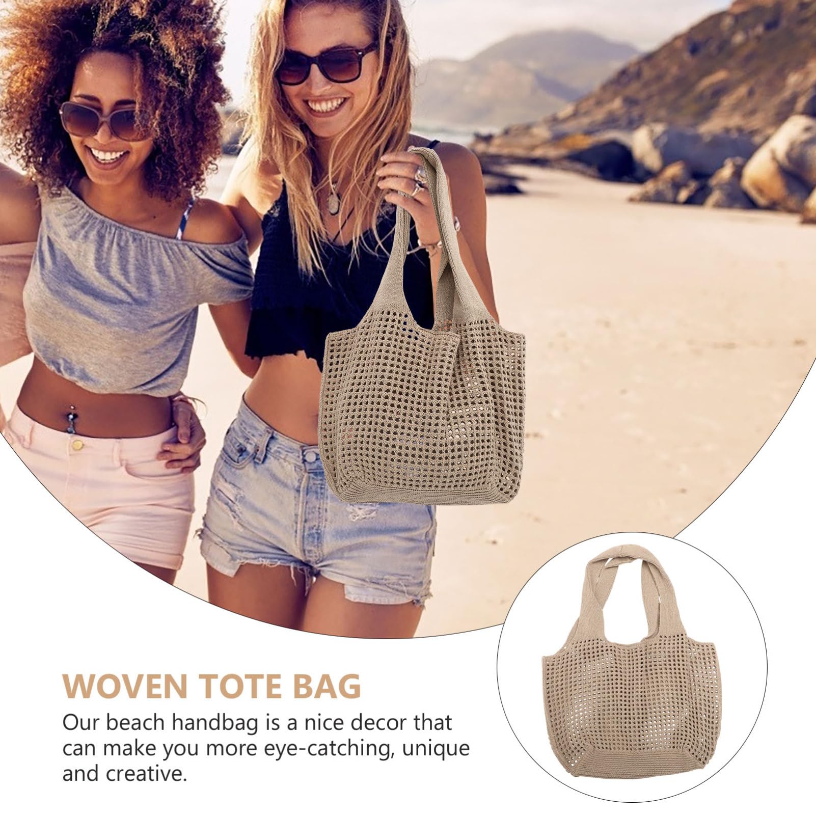 Borsa Tote in Maglia Traforata Khaki, Borsa Mare Spiaggia
