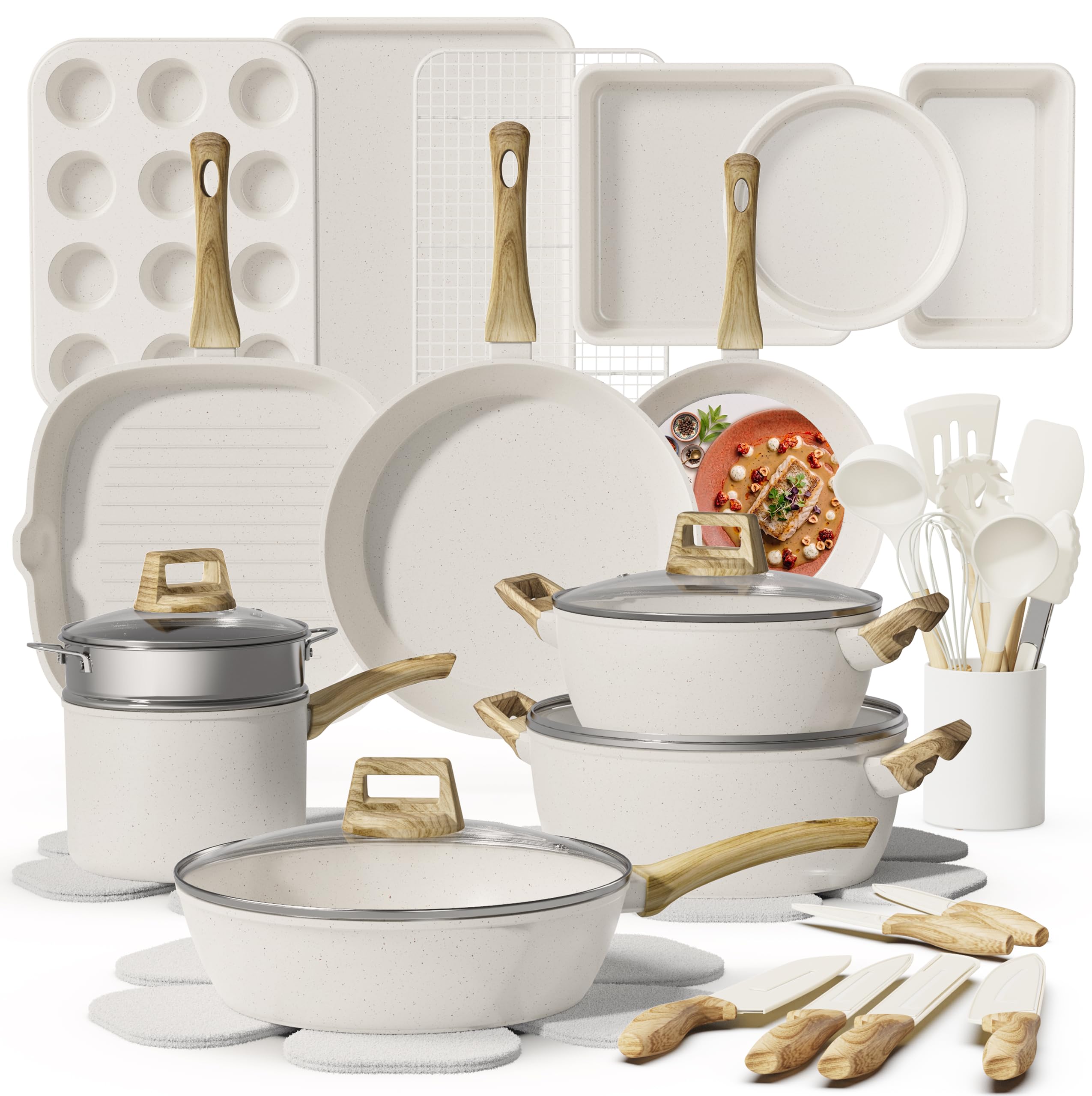 37Pcs Pots and Pans Set Non Stick, Ceramic Cookware Set with Bakeware