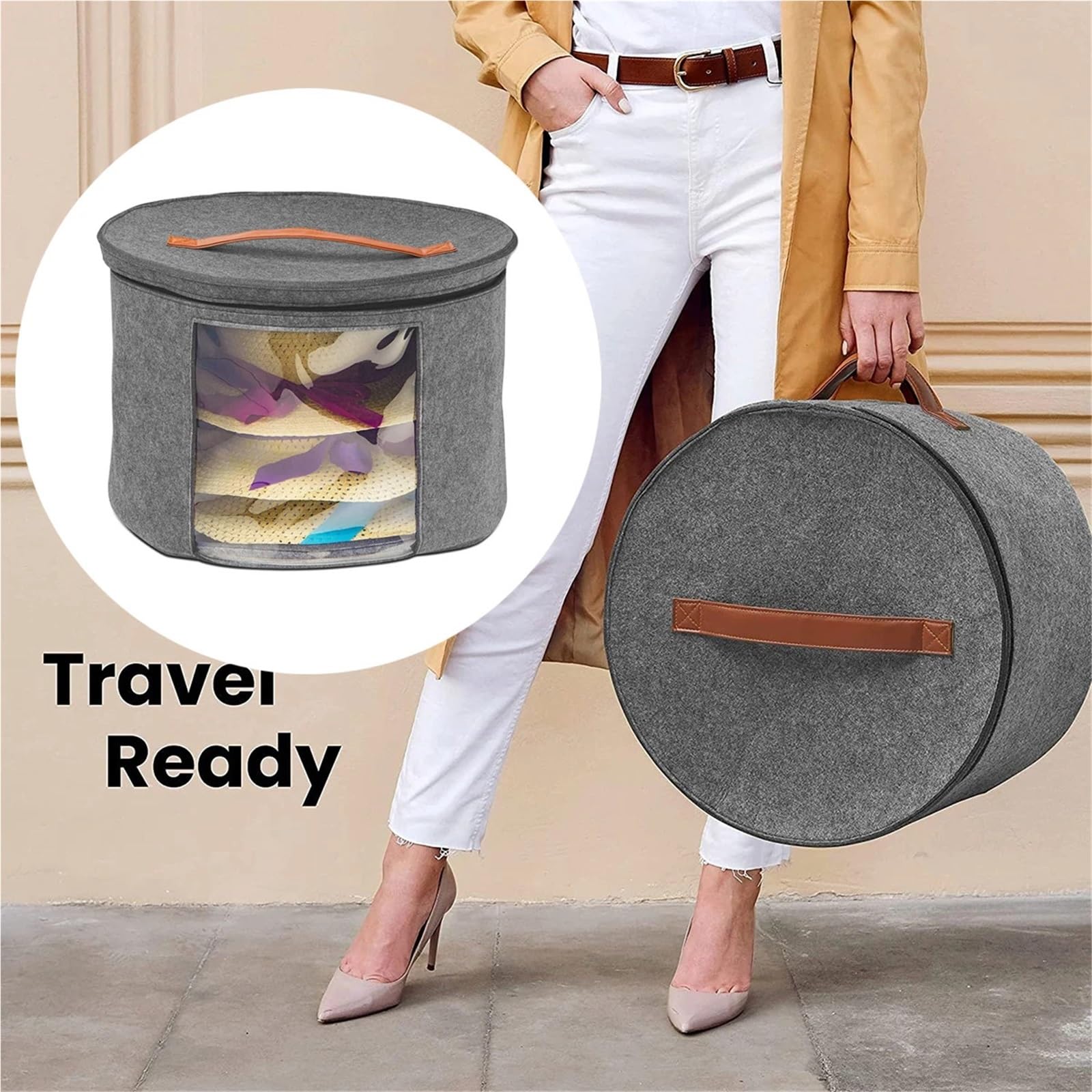 Caja for sombreros, organizador de plegable gran capacidad for hombre y mujer, bolsa almacenamiento for viajes, hogar, dormitorio con ventana visible Para el armario(Grey)