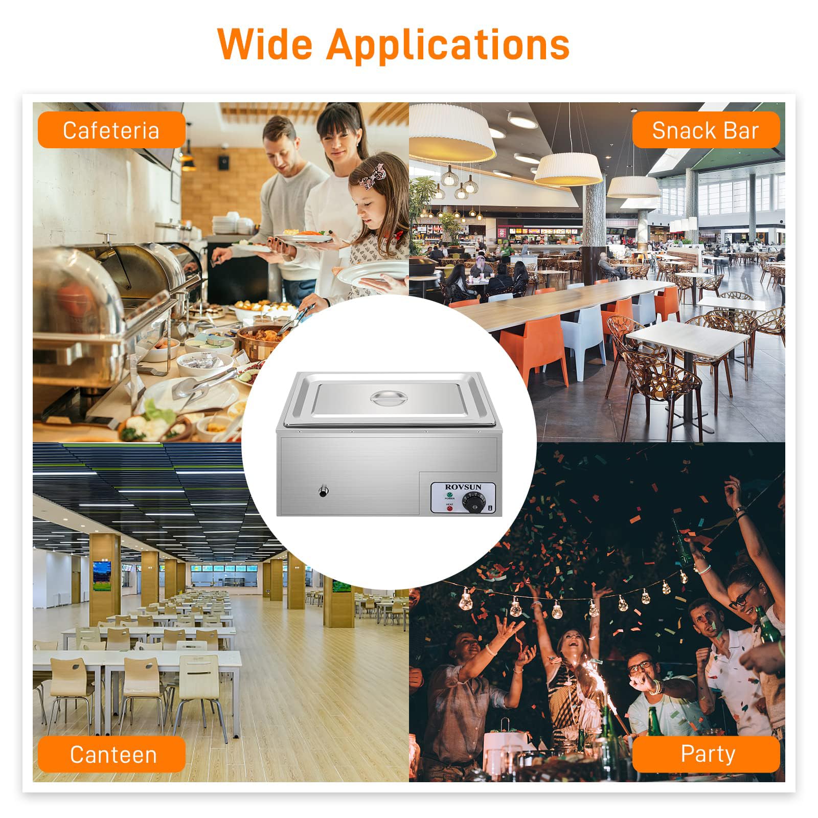 Scaldavivande Elettrico Commerciale da 10,9 Quarti, Scaldavivande a Buffet da 1500 W, Vaporiera Elettrica da Banco in Acciaio Inossidabile con Controllo della Temperatura, per Casa, Feste, Catering
