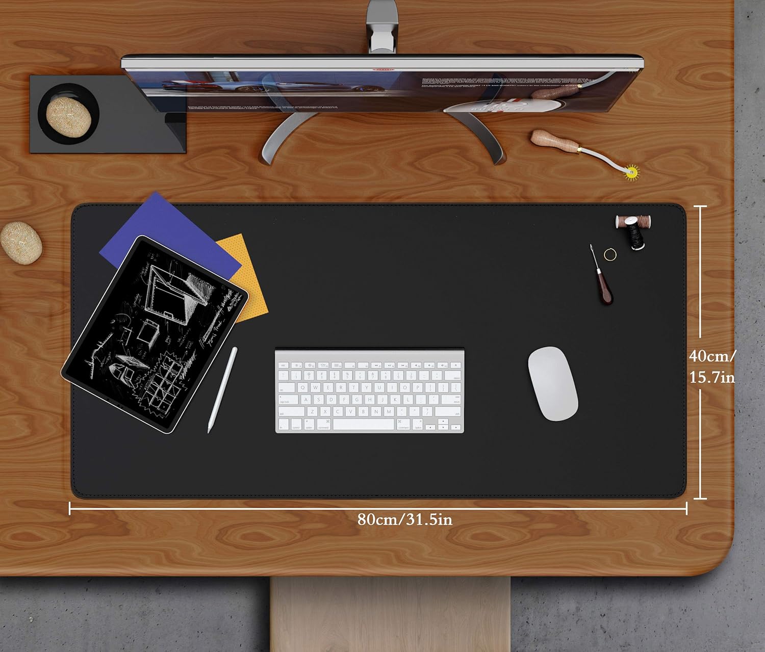 YSAGi Multifunctional Office Desk Pad, Ultra Thin Waterproof PU Leather Mouse Pad, Dual Use Desk Writing Mat for Office/Home (31.5"x15.7", Cork+Black) : Office Products