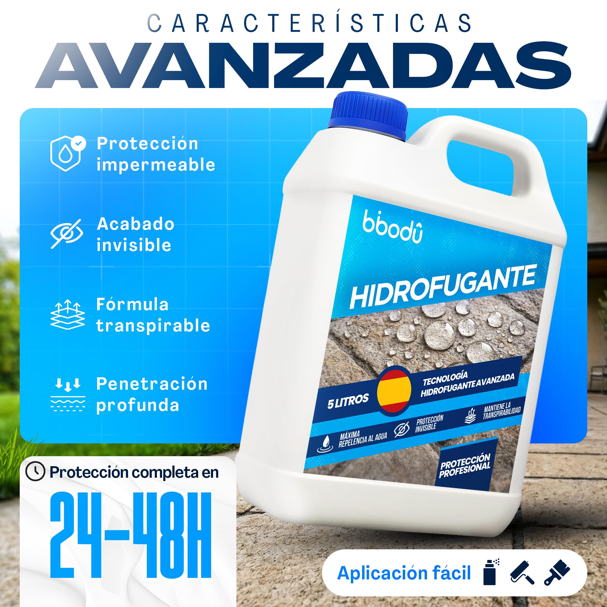 Hidrofugante Impermeabilizante 5L para 30-50 m2 | Hidrofugante Invisible para Fachadas, Terrazas, Piedra y Hormigón | Previene las manchas verdes, suciedad y humedad