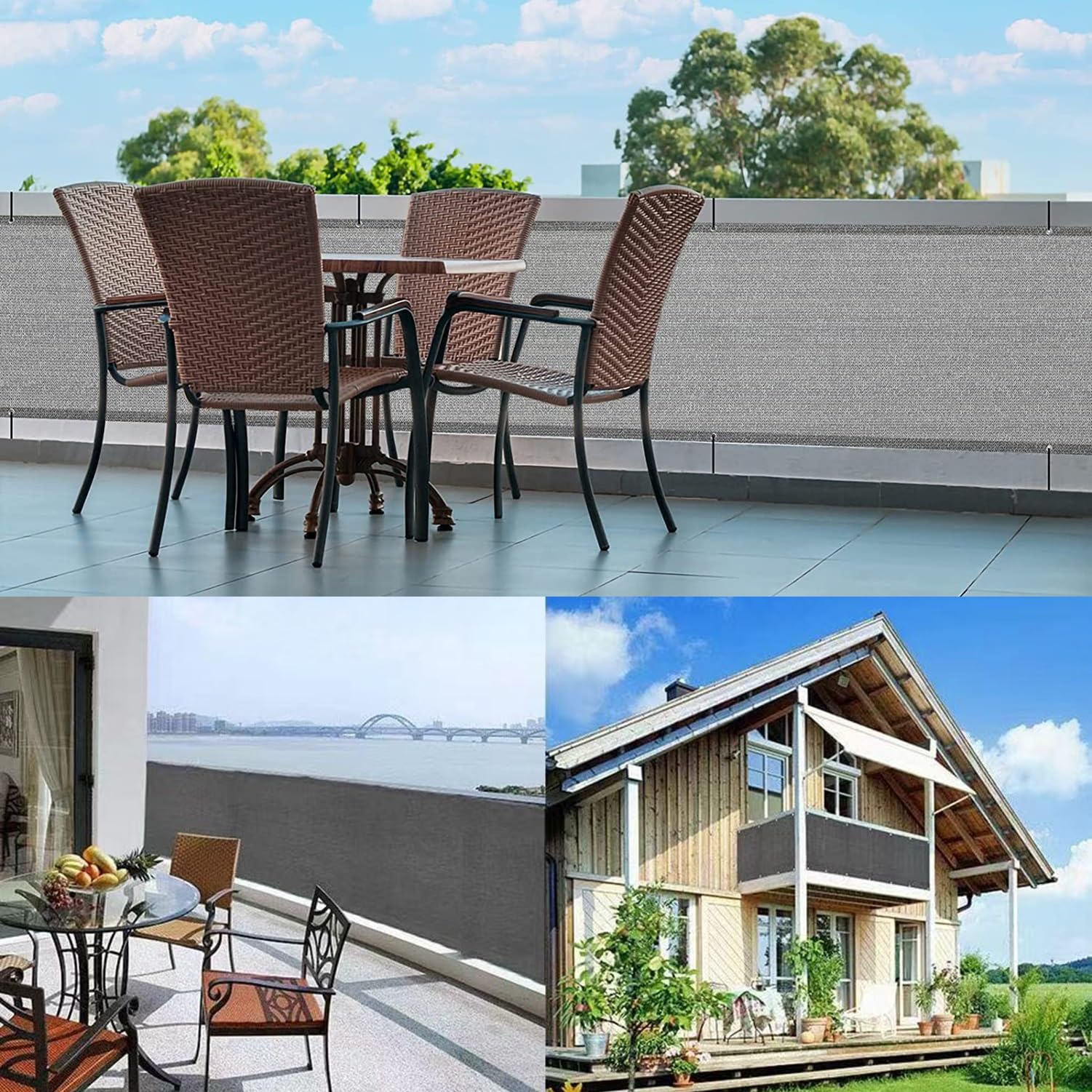 Brise Vue Balcon Hauteur 40cm/50cm/60cm HDPE Résistant Aux Intempéries avec Œillets et Serre-câbles Gris 40x700cm