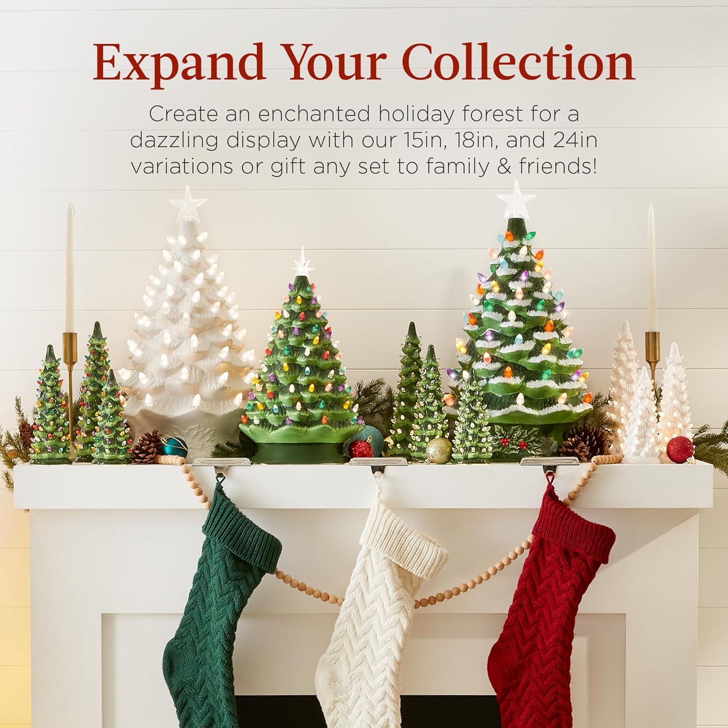 Hand-Painted Green Ceramic Tabletop Christmas Tree with Multicolor Lights