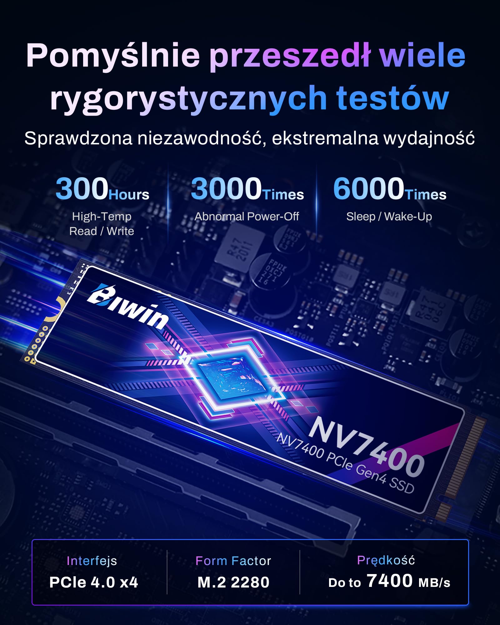 BIWIN Black Opal NV7400 1TB SSD, prędkość odczytu do 7400 MB/s Gen4x4 NVMe M.2 2280, wewnętrzny dysk SSD PCIe 4.0 TLC do gier, gotowy na PS5, laptop i komputer stacjonarny