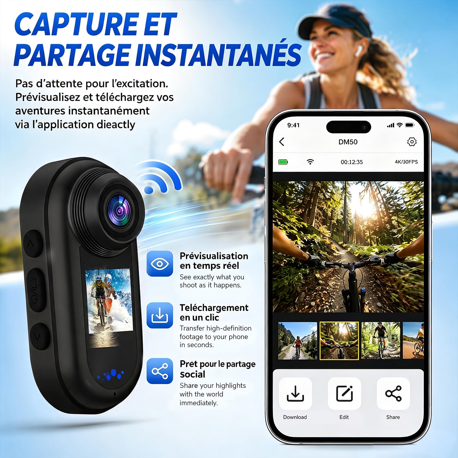 Mini caméra 2K, caméra d'action portable avec étui de charge magnétique, caméra POV au format pouce, support pour caméscope portable de qualité supérieure n'importe où pour le travail