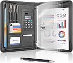 Leathario Portfolio, Cuir végétalien 3-Ring Bouteilles à fermeture éclair, y compris 10 Protecteurs de feuilles claires et un stylo, multi-poche A4 Dossier Padfolio pour tablettes, fichiers et documents commerciaux, fournitures de bureau