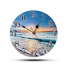 Coastal Nautical Glass Wall Clock 12 Inch – Silent Non Ticking Ocean Beach Clock, Decorative review