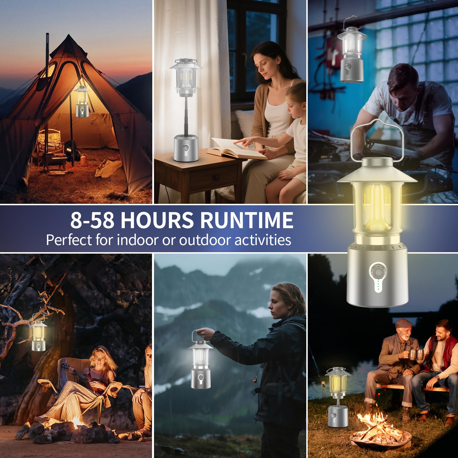 Linterna LED clásica retro para camping, linterna vintage recargable de atenuación continua, 3 modos de luz (2000 K-6500 K), banco de energía de 8000 mAh, luz colgante brillante para