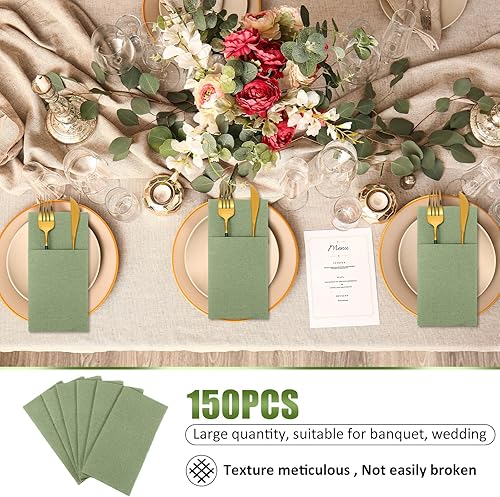 Miniatura 5 de Servilletas desechables de papel Airlaid con tacto de lino, servilletas de papel preplegadas con bolsillo integrado para cubiertos para cubiertos,