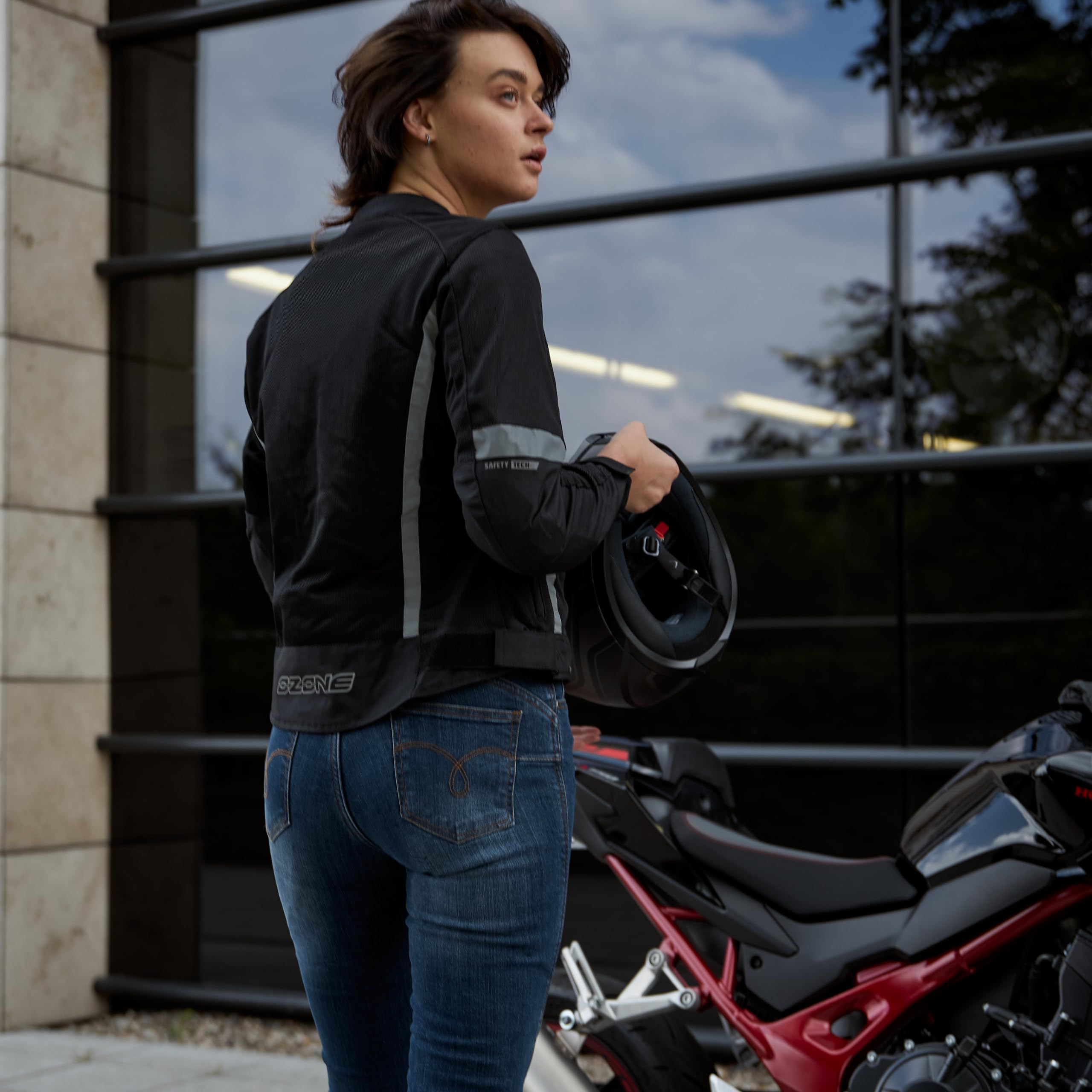 OZONE MOTO Dart Lady Veste de Moto Femme | Textile | Protecteurs Coudes et Épaules | Panneaux de Ventilation en Maille | Éléments Réfléchissants | Tailles jusqu'à 10XL