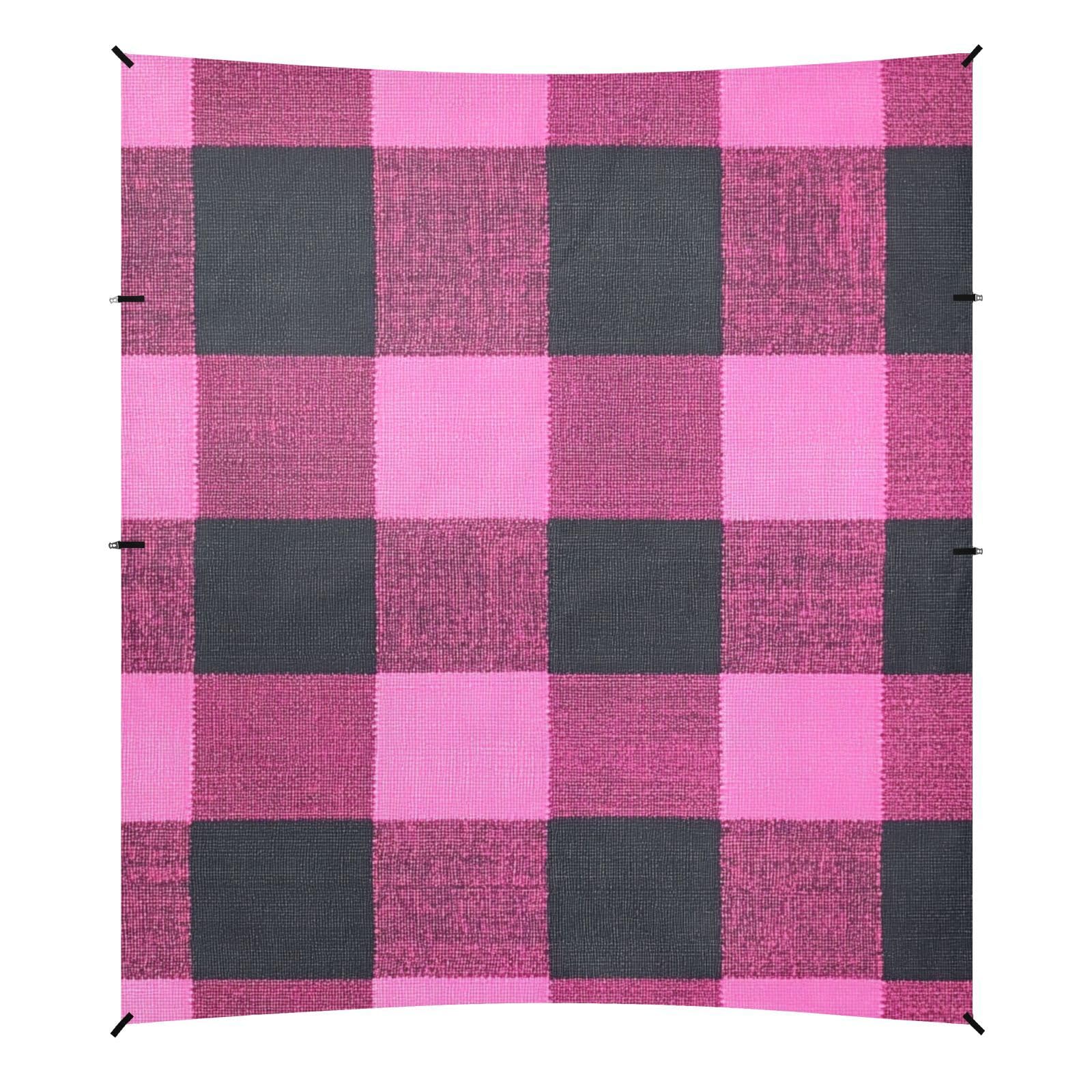 Hotpink Buffalo Plaid Check Tartan Scotland Foldable Beach Canopy UPF50+ Easy Setup Sun Shade with Sturdy Poles, Sandbags and Shovel for Family Travel