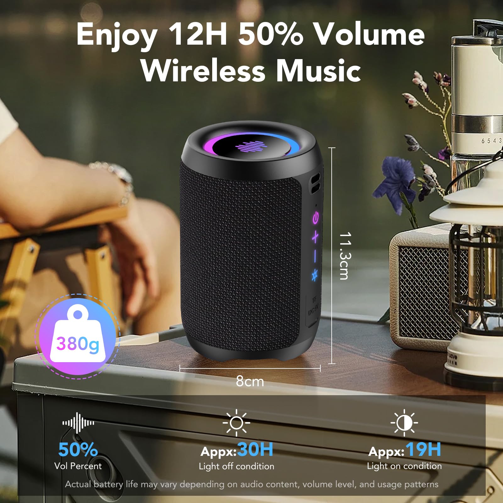 Enceinte Bluetooth 15W Puissante Bluetooth 5.4 IPX7 Autonomie 12 Heures Stéréo