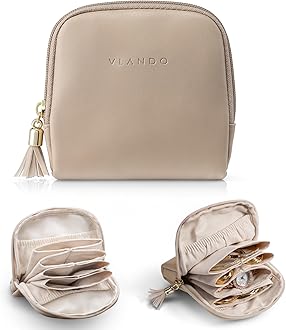 Vlando Small Jewelry Travel Case,Jewelry Pouch Bags with Zipper,Velvet Jewelry Organizer Storage Bag for Bracelet Rings Earring Travel Essentials Gifts for Women Girl-Toffee