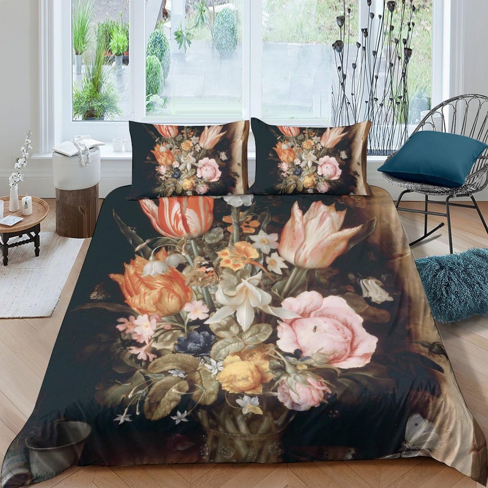 Ctjqhvkz Style-1 3D Printed Vintage Floral Fitted Sheet Microfiber Soft Breathable Baroque Bouquet Mattress Cover For Bedroom Guest Room Decor Single（135X200cm）