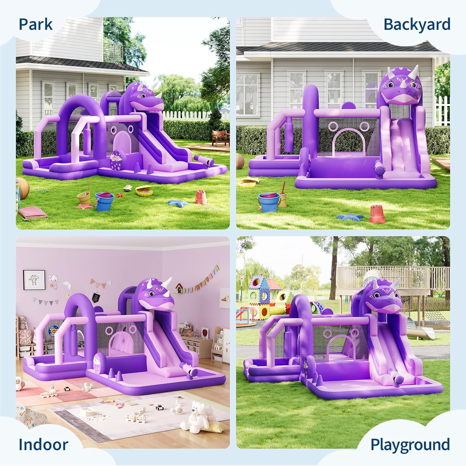 GarveeLife Inflatable Bounce House for Kids with Blower, Large Jumping Castle with Slide, Climbing Wall, Obstacles & Trampoline, Indoor Outdoor Blow-Up Bouncer for Backyard Parties & Playtime,Purple