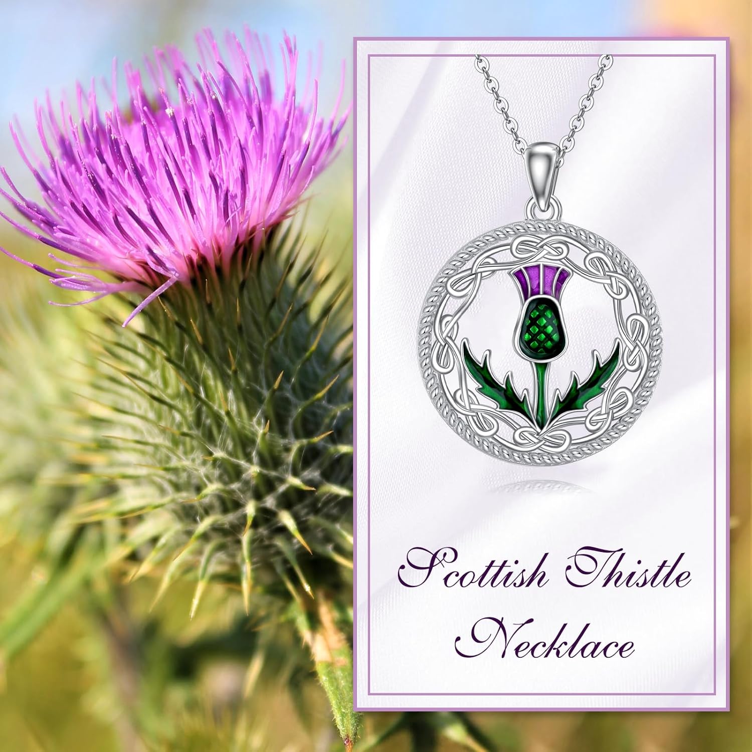 Scottish Thistle Necklace 925 Sterling Silver Abalone Shell Celtic Knot Scotland Flower Pendant Necklaces Love Jewelry Valentine's Day Gifts for Women - Image 6