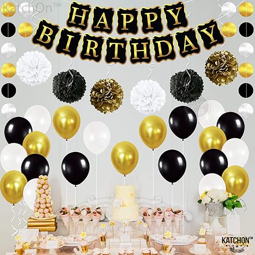 Miniatura 9 de KatchOn, Juego de decoraciones de feliz cumpleaños, enorme, paquete de 48  Cartel de feliz cumpleaños negro y dorado  Decoraciones de cumpleaños