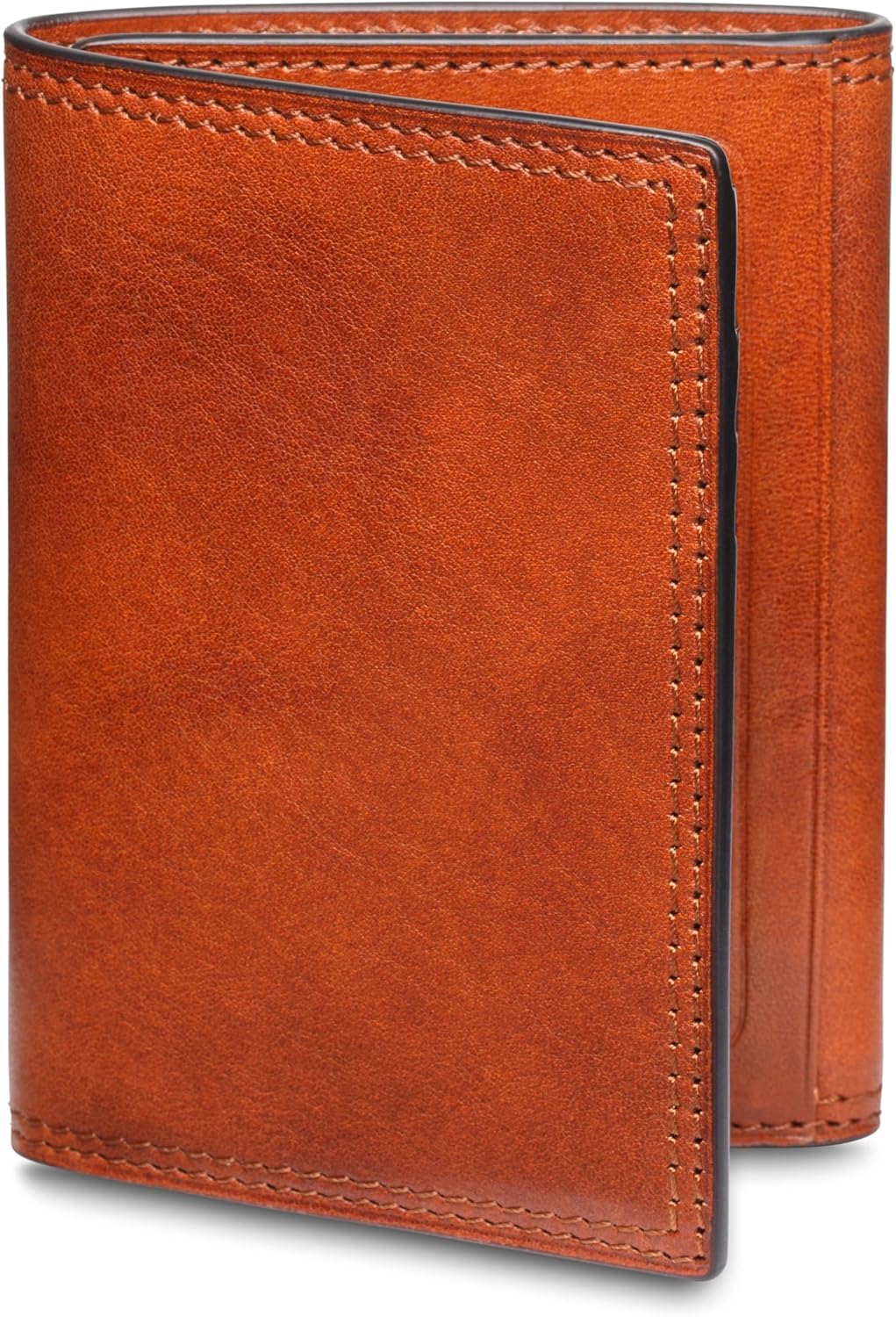 Bosca Dolce Leather Italia Double I.D. Trifold Wallet for Men with Multiple Card Slots and Cash Well Amber