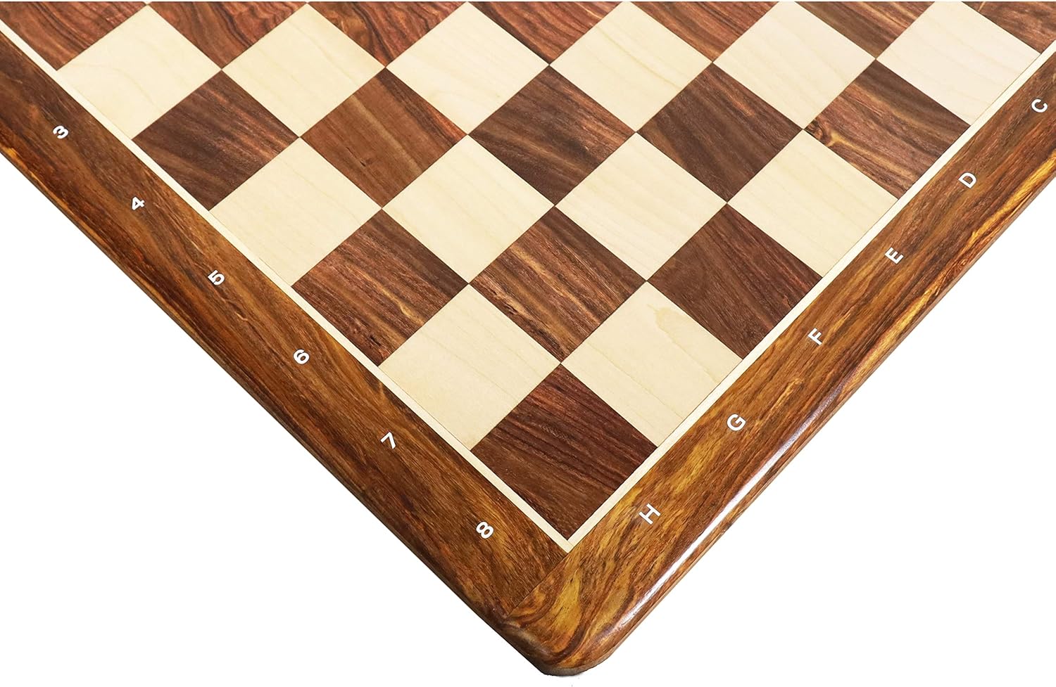 RoyalChessMall- 21" Large Chess Board - Golden Rosewood & Maple - 55 mm Square- Algebraic Notations
