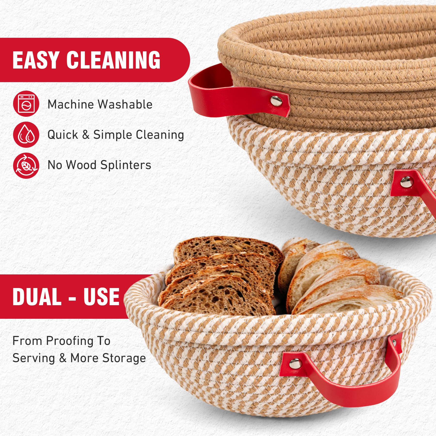 Set di cestini da fermentazione per impasto acido, 2 x 23 cm, rotondi, con rivestimento e coperchio, set di accessori per la fermentazione, accessori da forno, regalo per donne, mogli, madri e