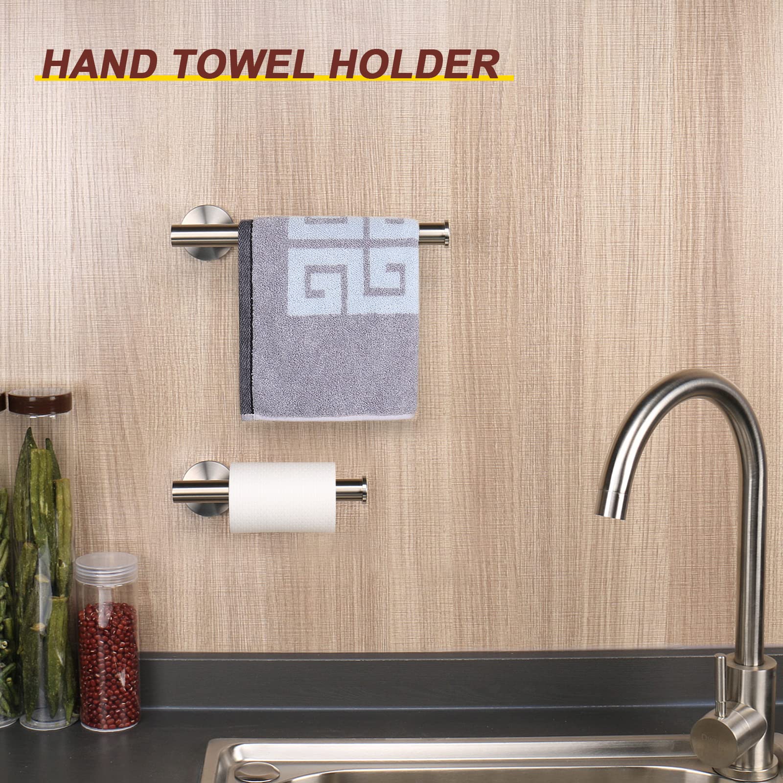 NearMoon Bath Toilet Paper Holder+ Hand Towel Holder, 2 Pieces Bathroom Hardware Set- Premium 304 Stainless Steel Toilet Roll Holder and Towel Rack Wall Mounted for Kitchen (Brushed Nickel) — Amazon image 6