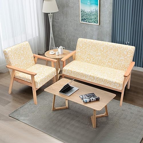 Miniatura 2 de Giantex Mid-Century - Juego de sillas decorativas de madera de dos plazas, silla decorativa de madera tapizada con madera de caucho, bonito patrón,