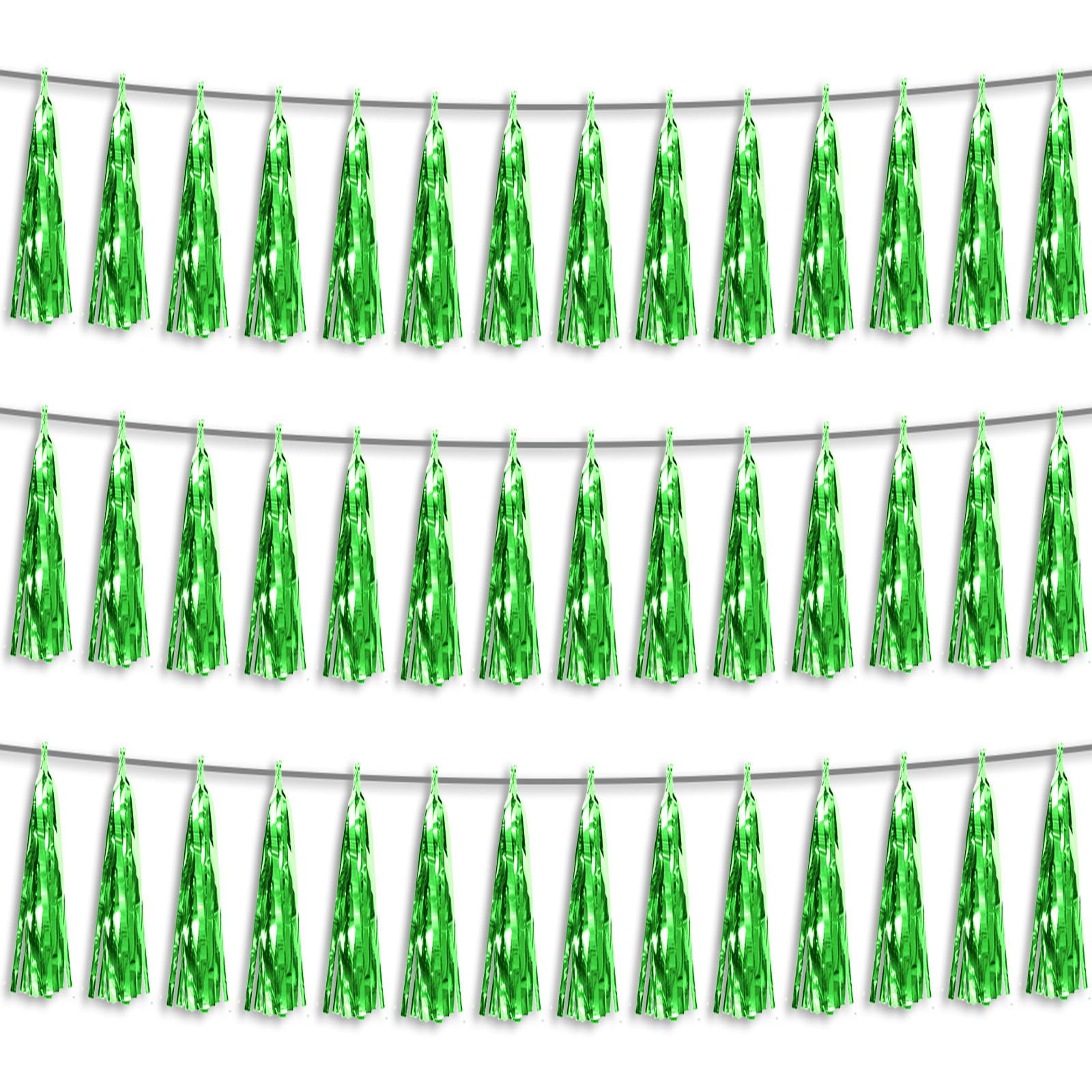 3P Green Foil Fringe Metallic Tassel Streamers Banner Tassel Garland for Parade Floats, Bachelorette, Wedding, Birthday, Halloween, Christmas, Bridal/