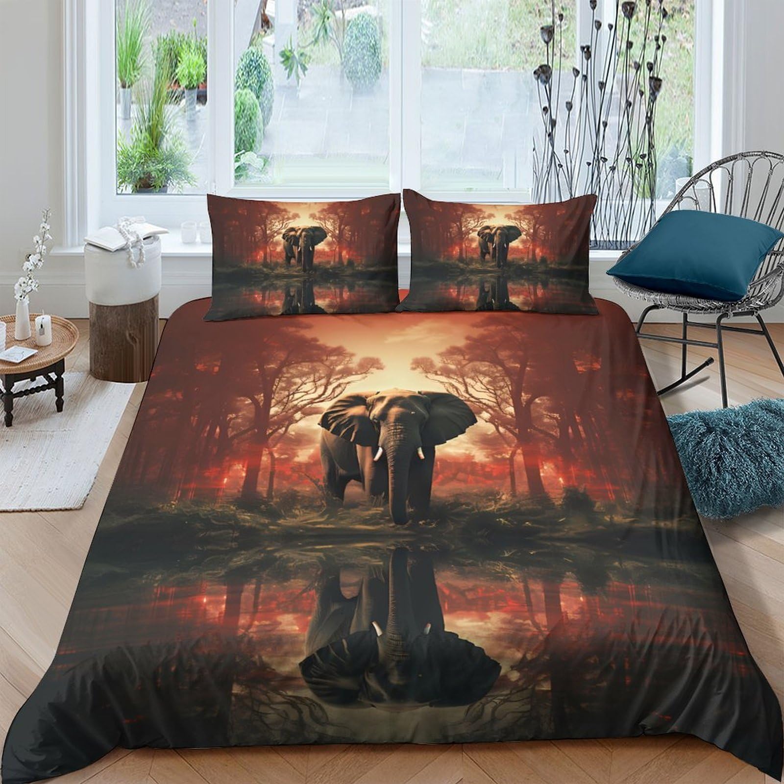 Ctjqhvkz Style-5 3D Printed Forest Elephant Fitted Sheet Microfiber Soft Orange Brown Sunset Bed Cover For Bedroom Dorm Decor Single（135X200cm）